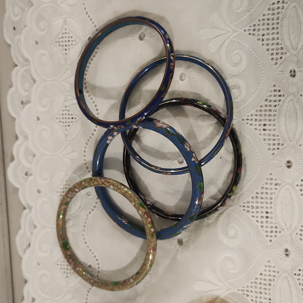 5 Cloisonne Floral Pattern Bangle Bracelets - image 2